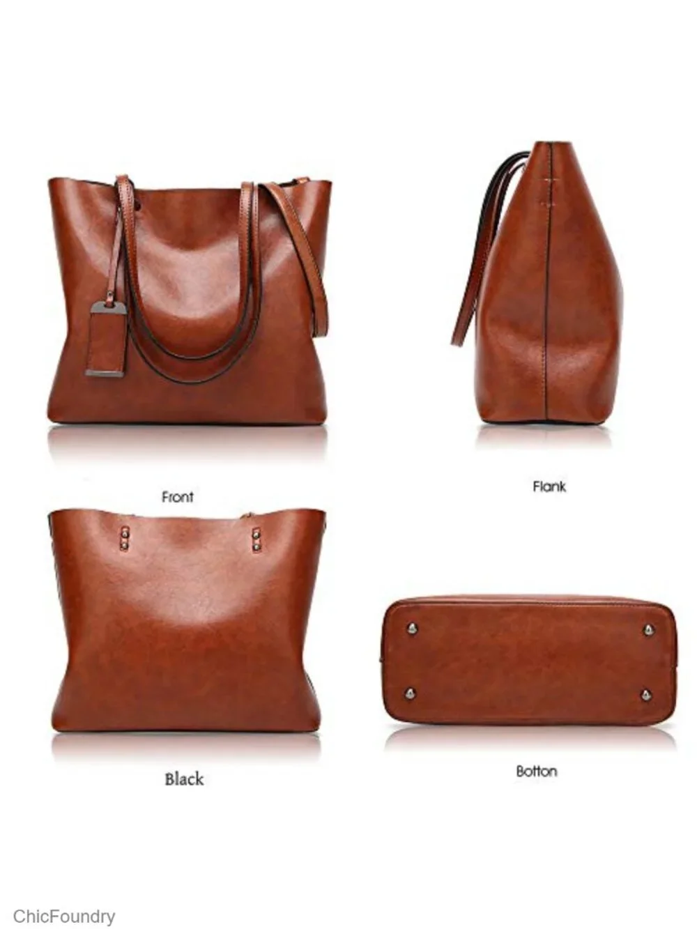 Vegan Leather Tote Satchel Handbag w/ Removable Shoulder Strap, 2 Compartments,